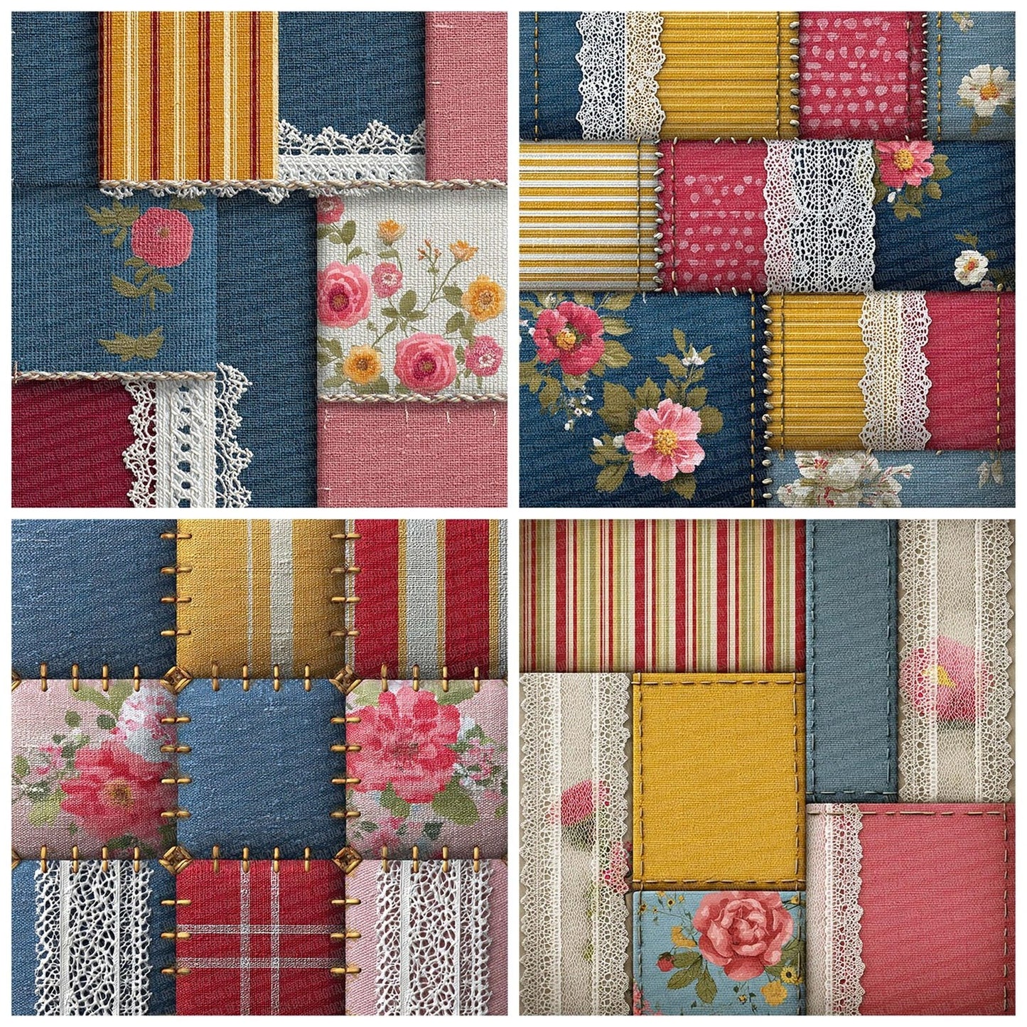 Retro Stripe Denim Patchwork Fabric Digital Paper Pack (DDD003220)
