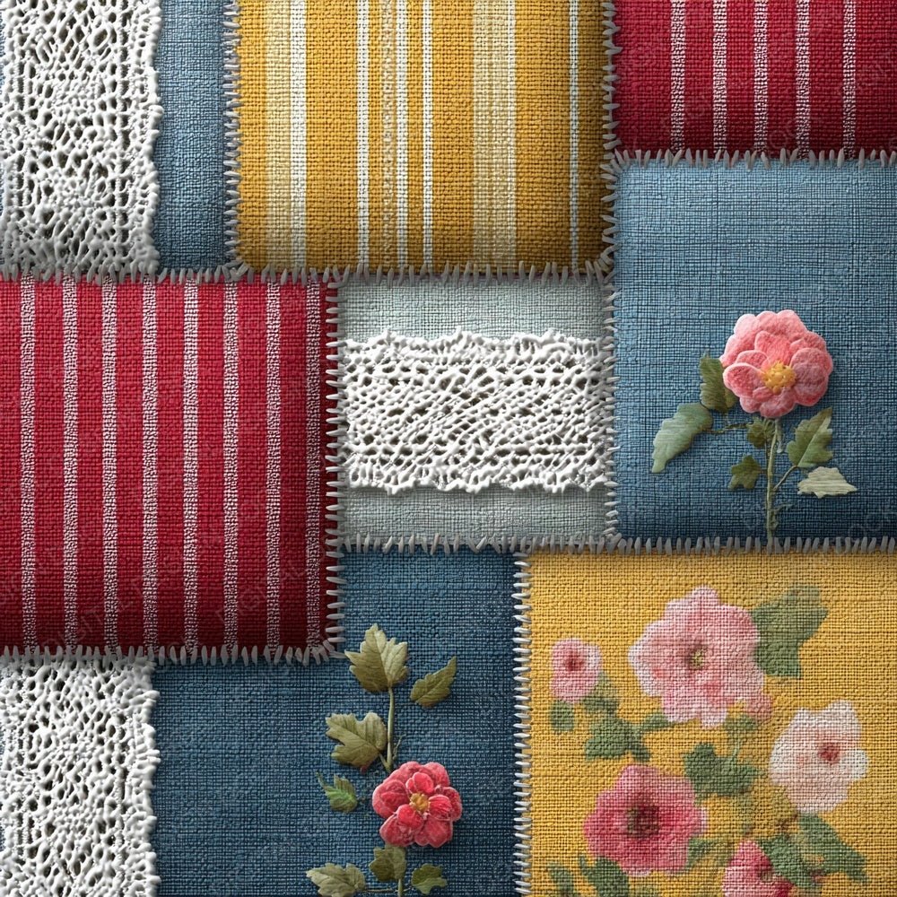 Retro Stripe Denim Patchwork Fabric Digital Paper Pack (DDD003220)