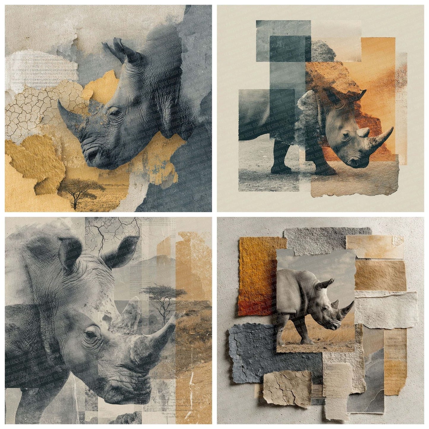 Rhino Savannah Moodboard Digital Paper Pack (DDD003226)