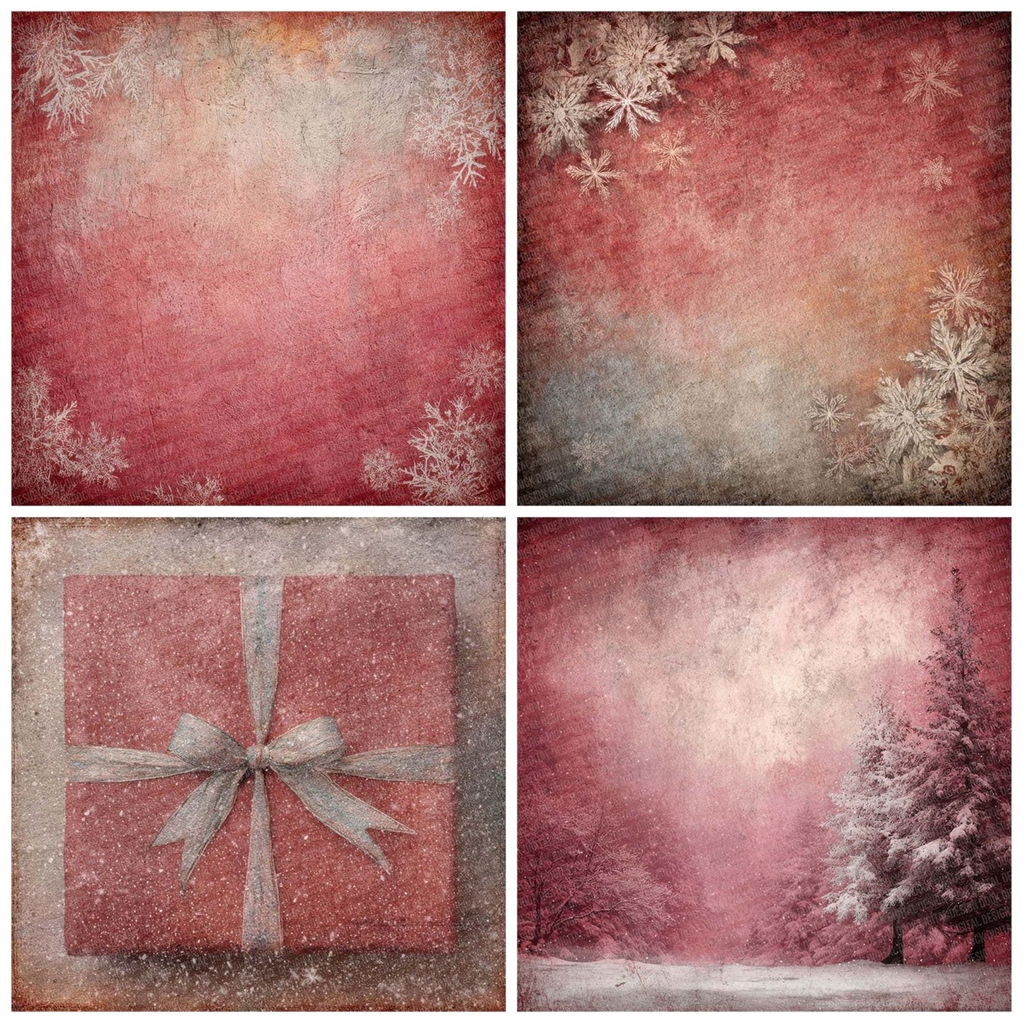 Ribbon Stocking Vintage Christmas Background Digital Paper Pack (DDD003229)