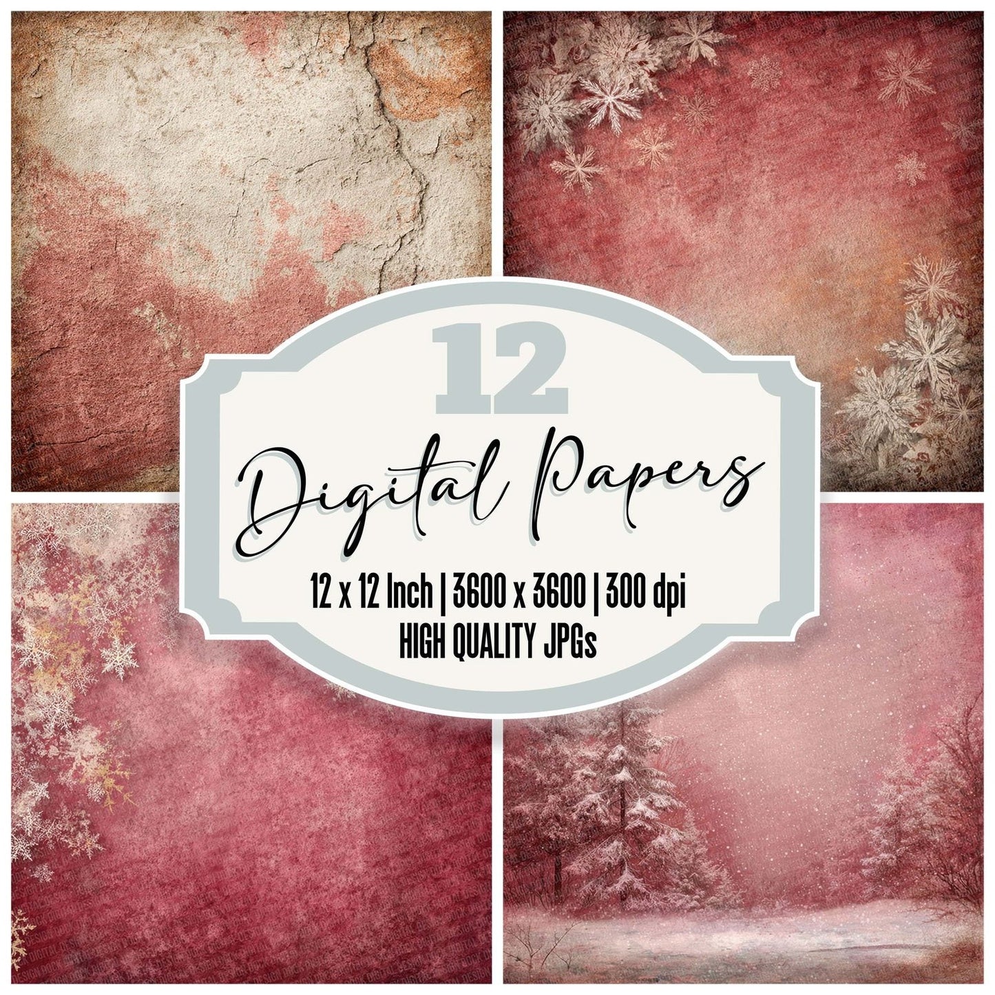 Ribbon Stocking Vintage Christmas Background Digital Paper Pack (DDD003229)