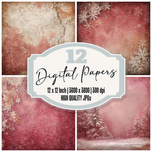 Ribbon Stocking Vintage Christmas Background Digital Paper Pack (DDD003229)