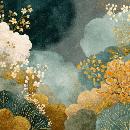Rinpa Gold Leaf Nature Flow Digital Paper Pack (DDD003236)