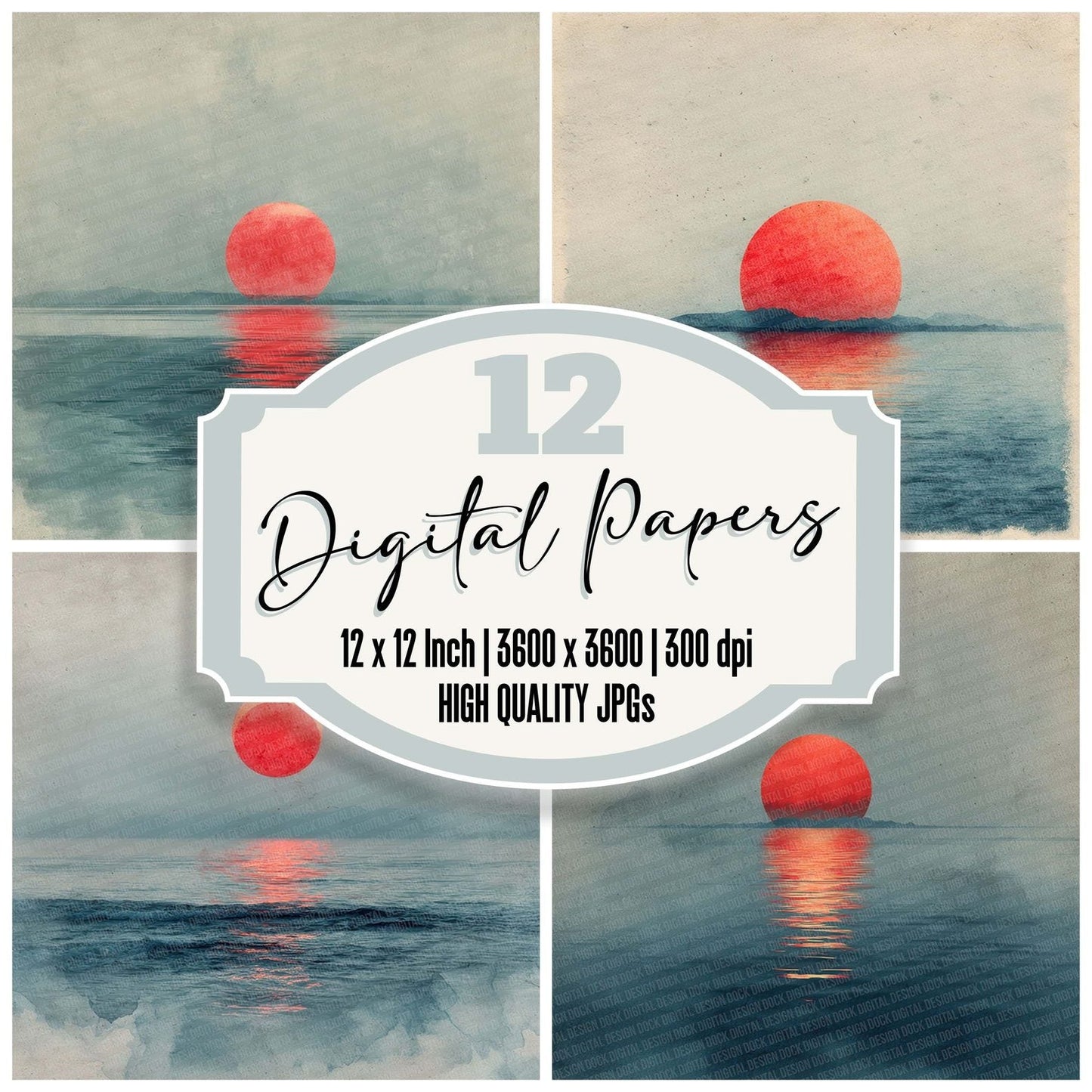Rising Sun Japanese Watercolour Digital Paper Pack (DDD003241)