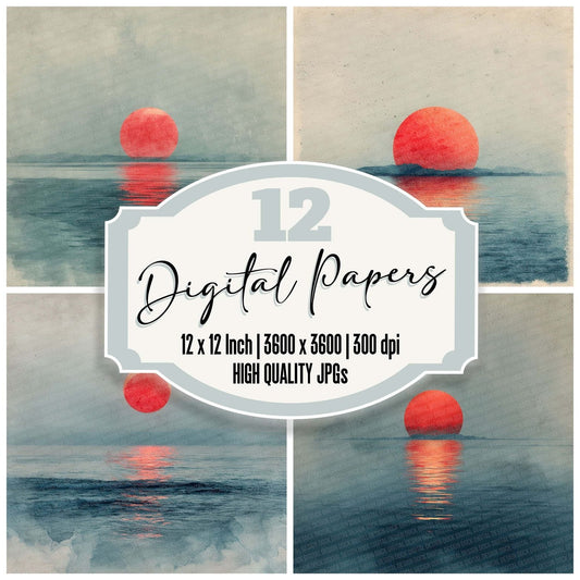 Rising Sun Japanese Watercolour Digital Paper Pack (DDD003241)