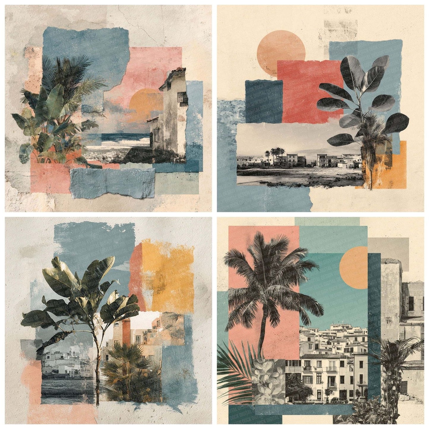 Riviera Coastal Collage Digital Paper Pack (DDD003245)