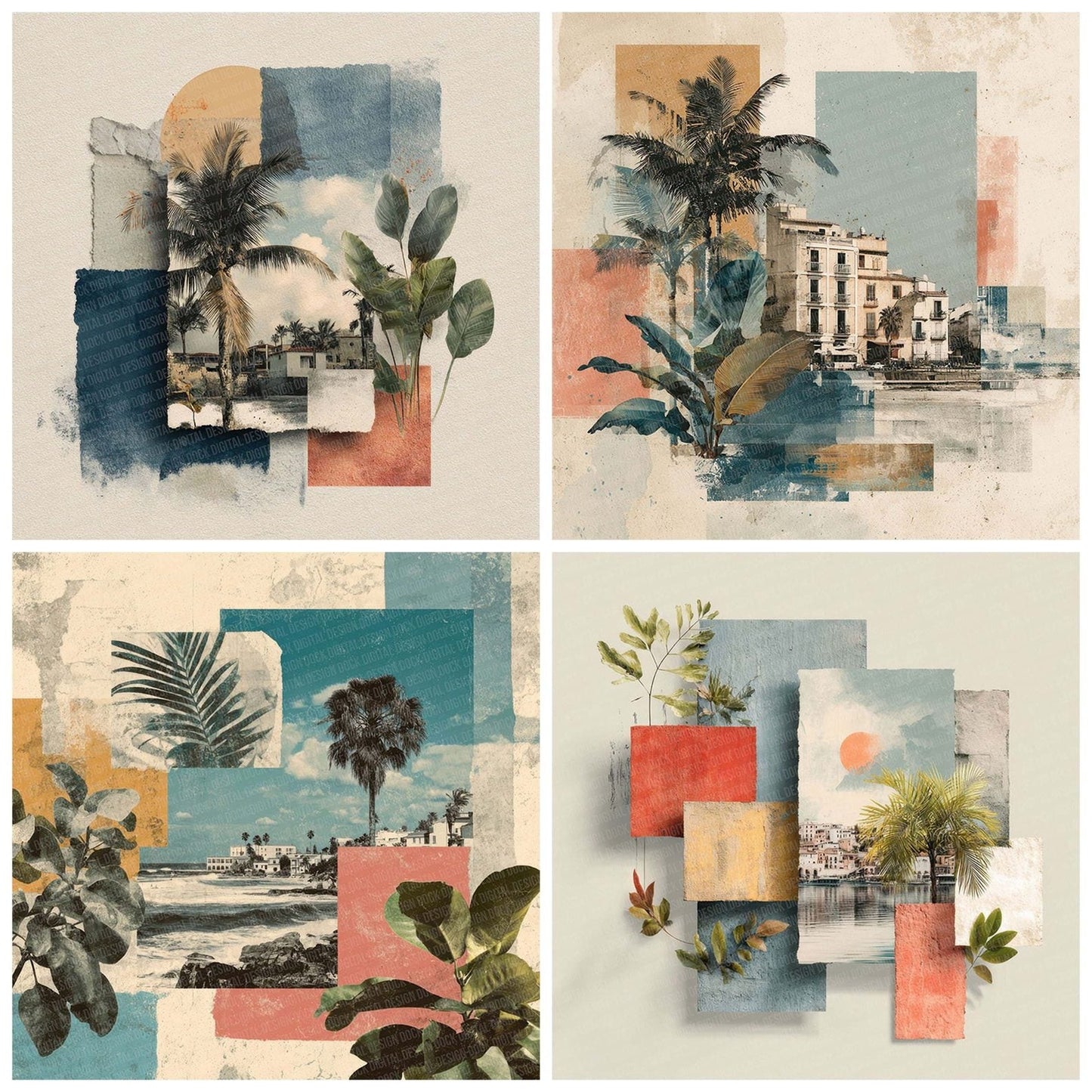 Riviera Coastal Collage Digital Paper Pack (DDD003245)