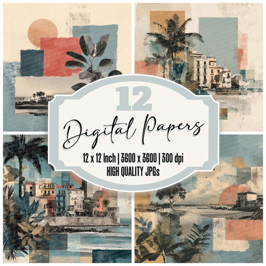 Riviera Coastal Collage Digital Paper Pack (DDD003245)