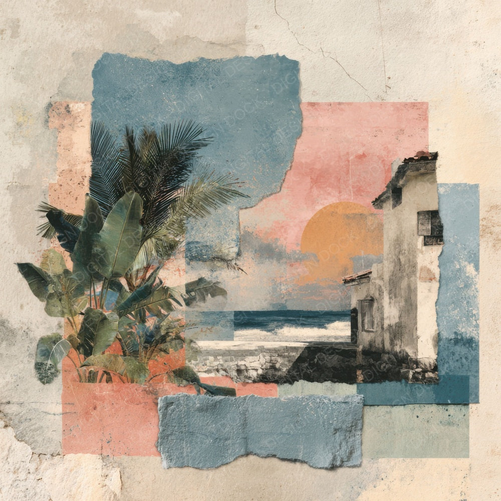 Riviera Coastal Collage Digital Paper Pack (DDD003245)