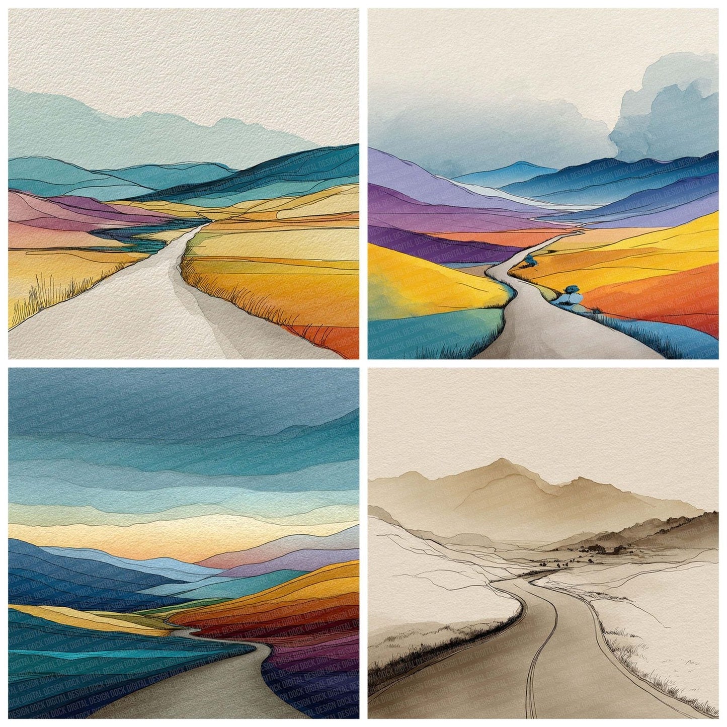Road Trip Line Landscape Digital Paper Pack (DDD003246)