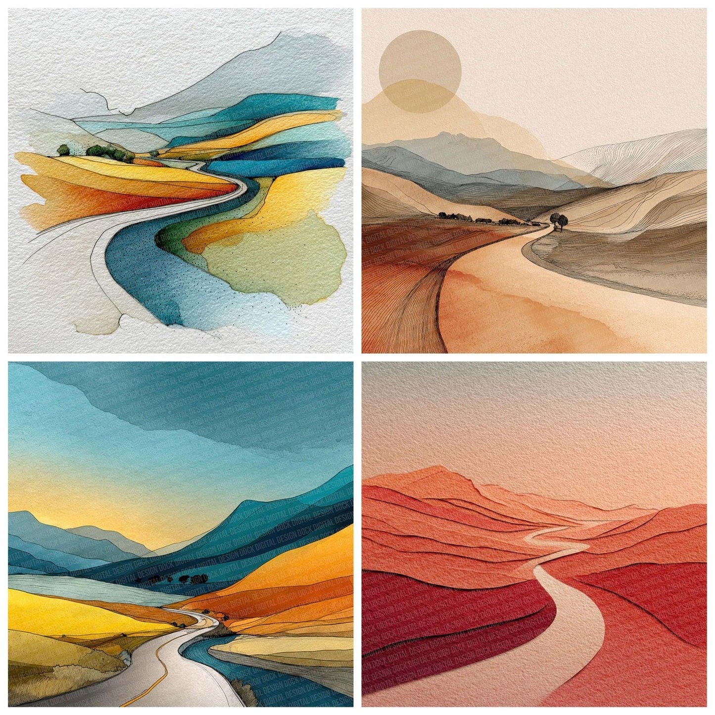 Road Trip Line Landscape Digital Paper Pack (DDD003246)