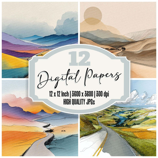 Road Trip Line Landscape Digital Paper Pack (DDD003246)