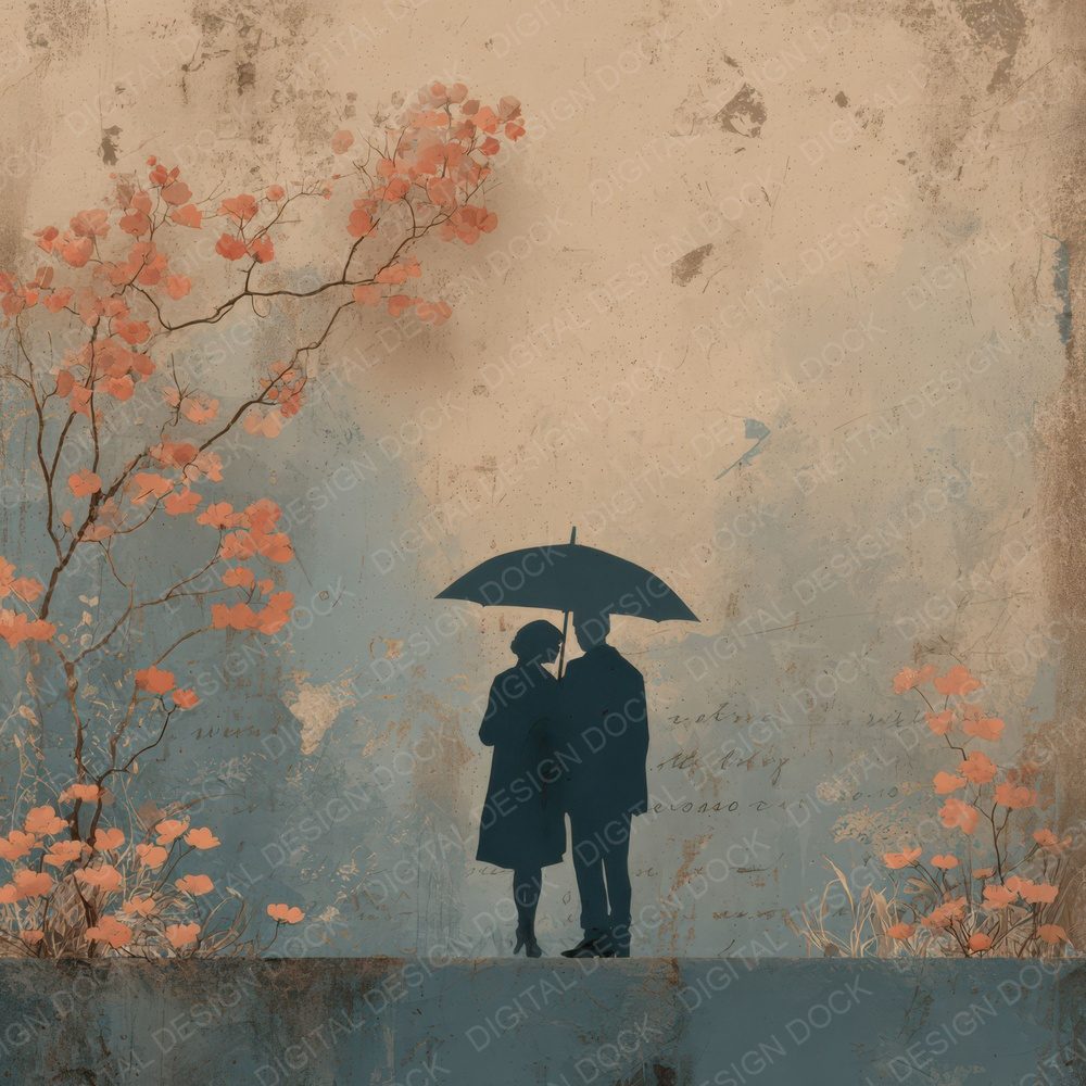 Romantic Moment Shared Umbrella Digital Paper Pack (DDD007823)