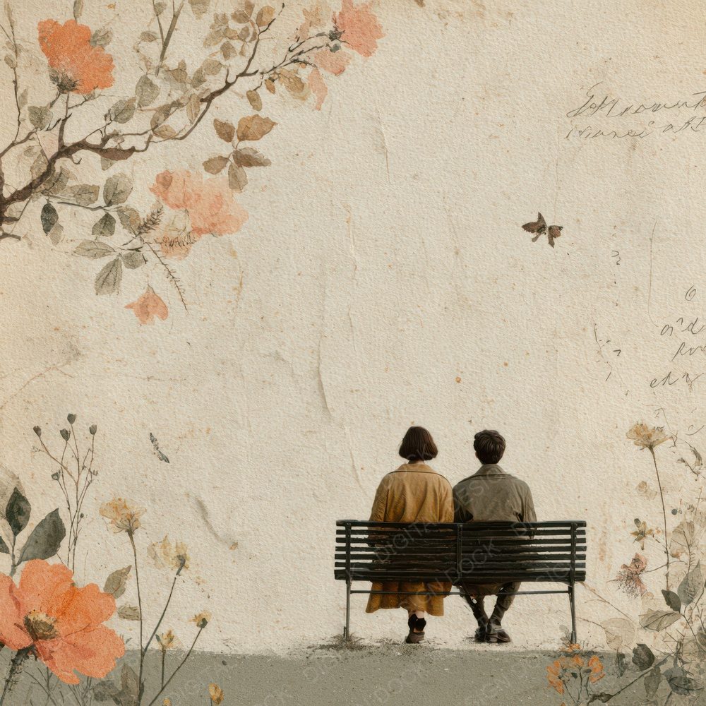 Romantic Moment Sitting on Bench Digital Paper Pack (DDD007824)