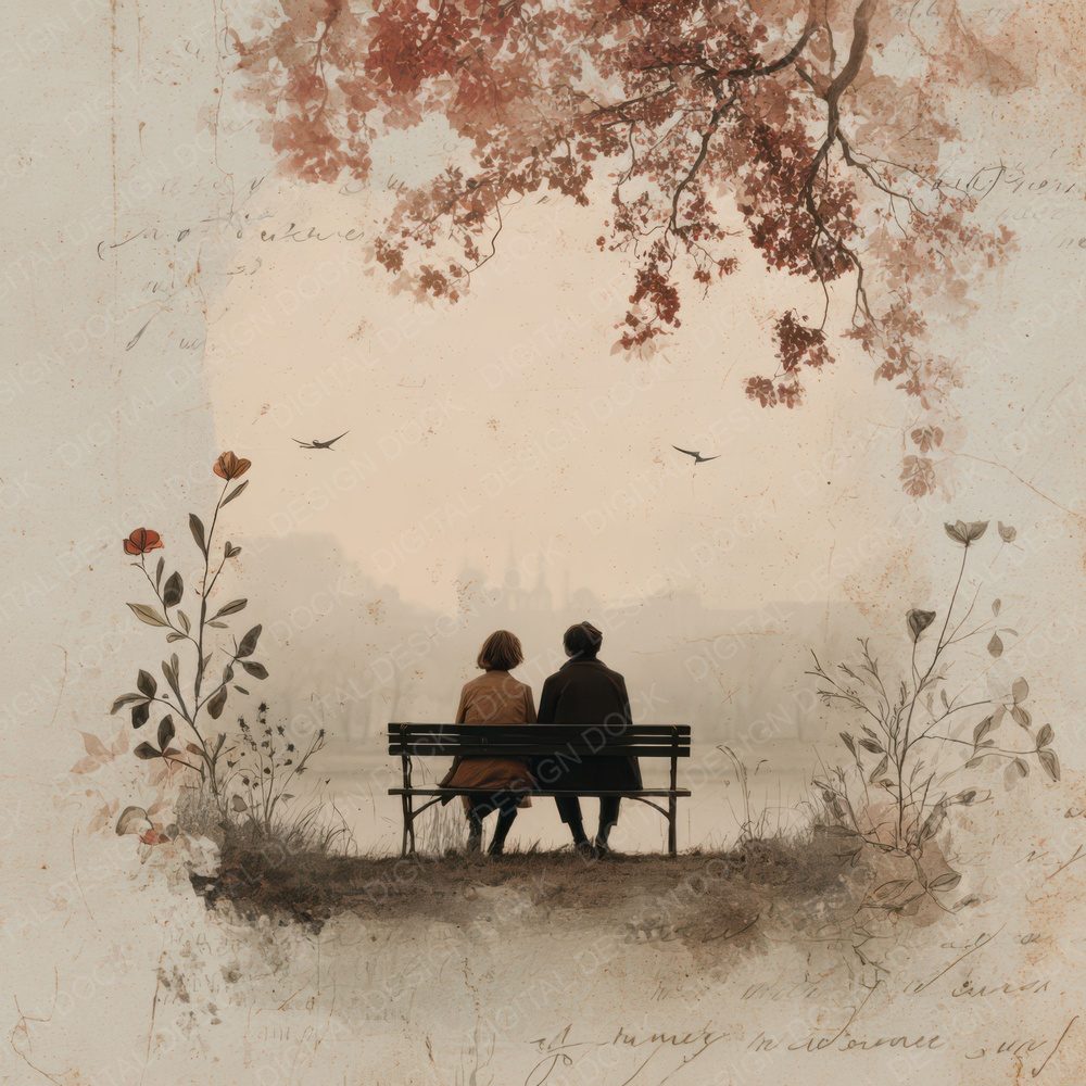 Romantic Moment Sitting on Bench Digital Paper Pack (DDD007824)