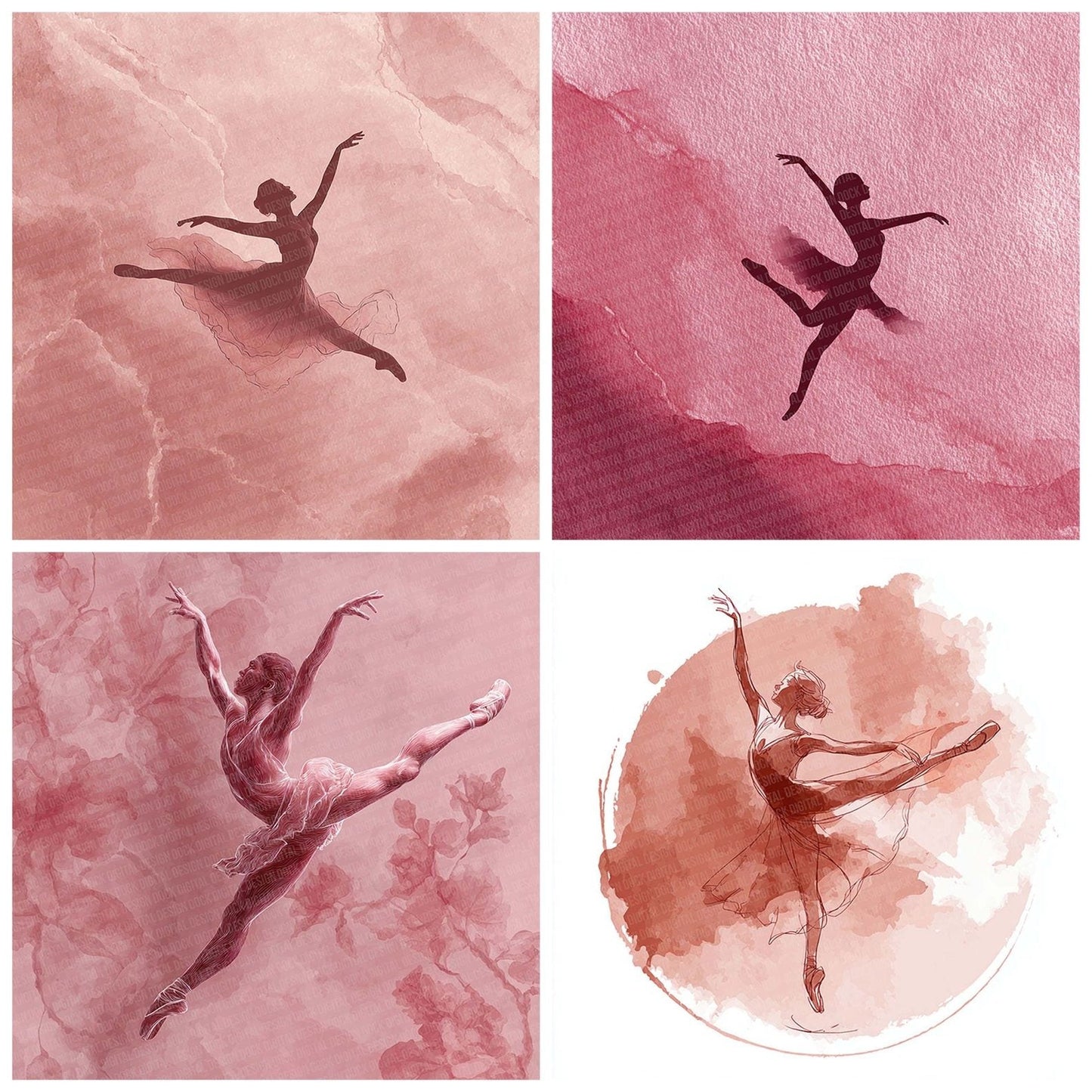 Rose Ballet LineArt Wash Digital Paper Pack (DDD003258)