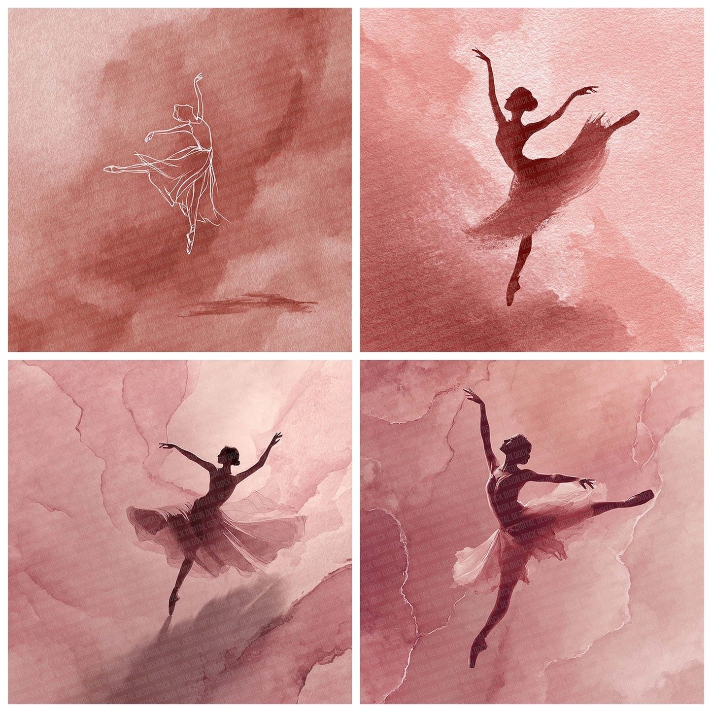 Rose Ballet LineArt Wash Digital Paper Pack (DDD003258)