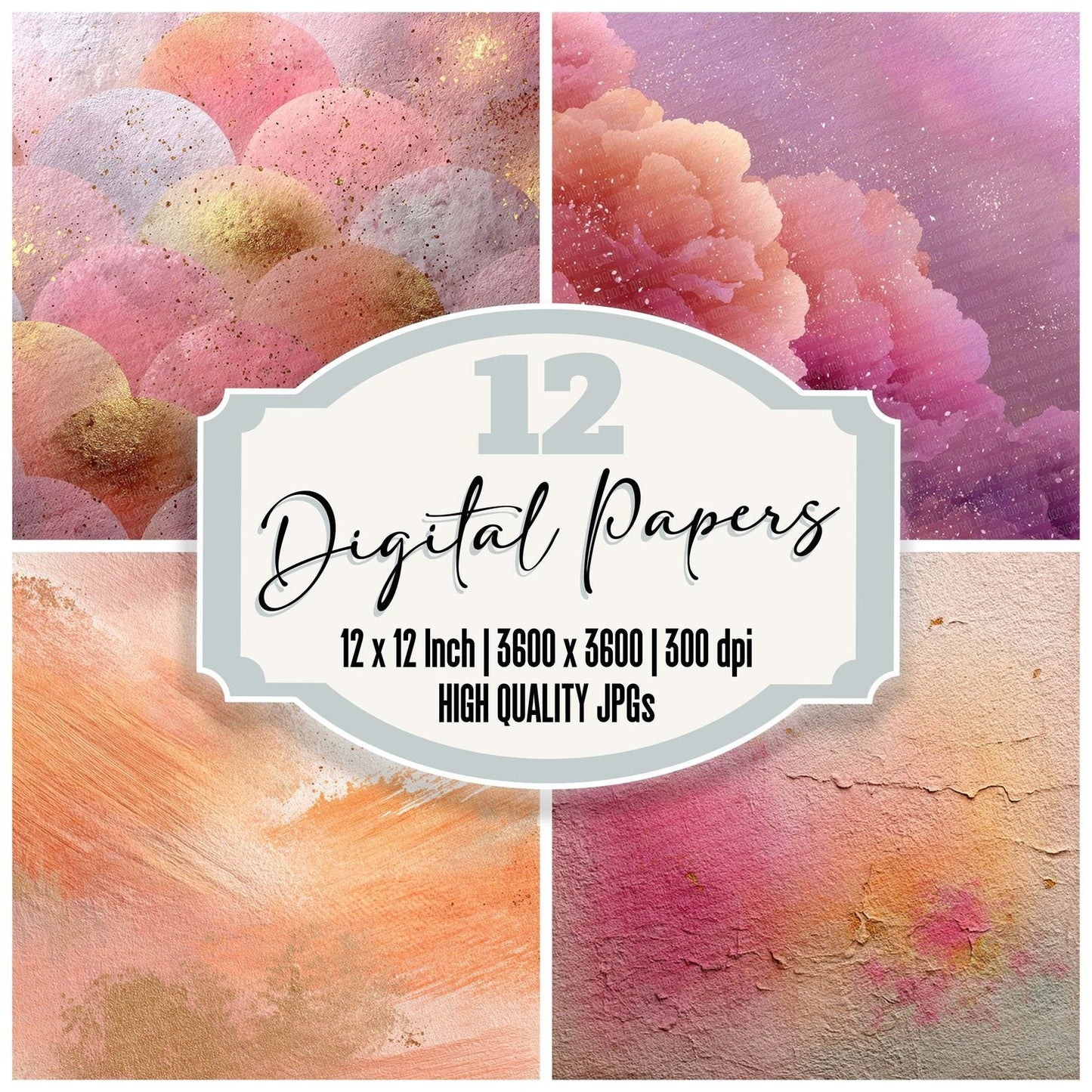 Rose Peach Sorbet Digital Paper Pack (DDD003276)