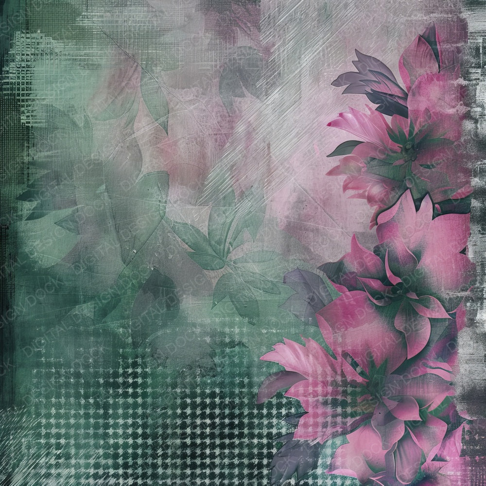 Rose Pink and Emeral Green Houndstooth Pattern Digital Paper Pack (DDD003277)