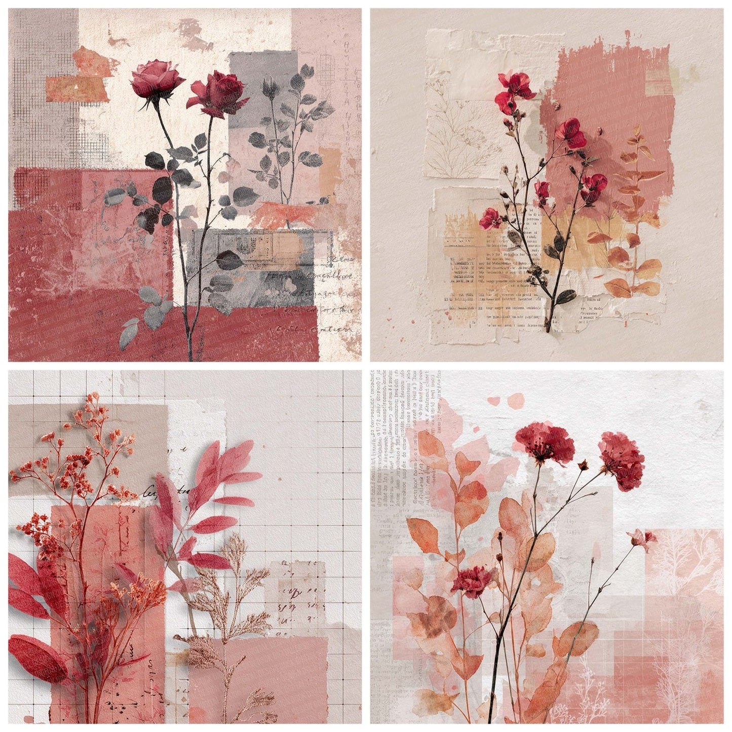 Rose Stamp Grid Digital Paper Pack (DDD003282)