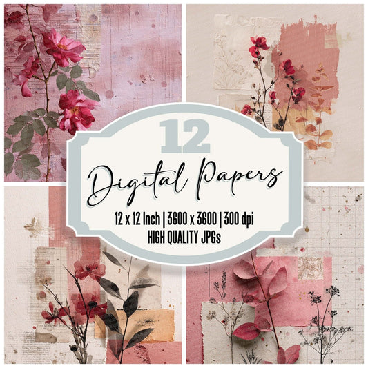Rose Stamp Grid Digital Paper Pack (DDD003282)