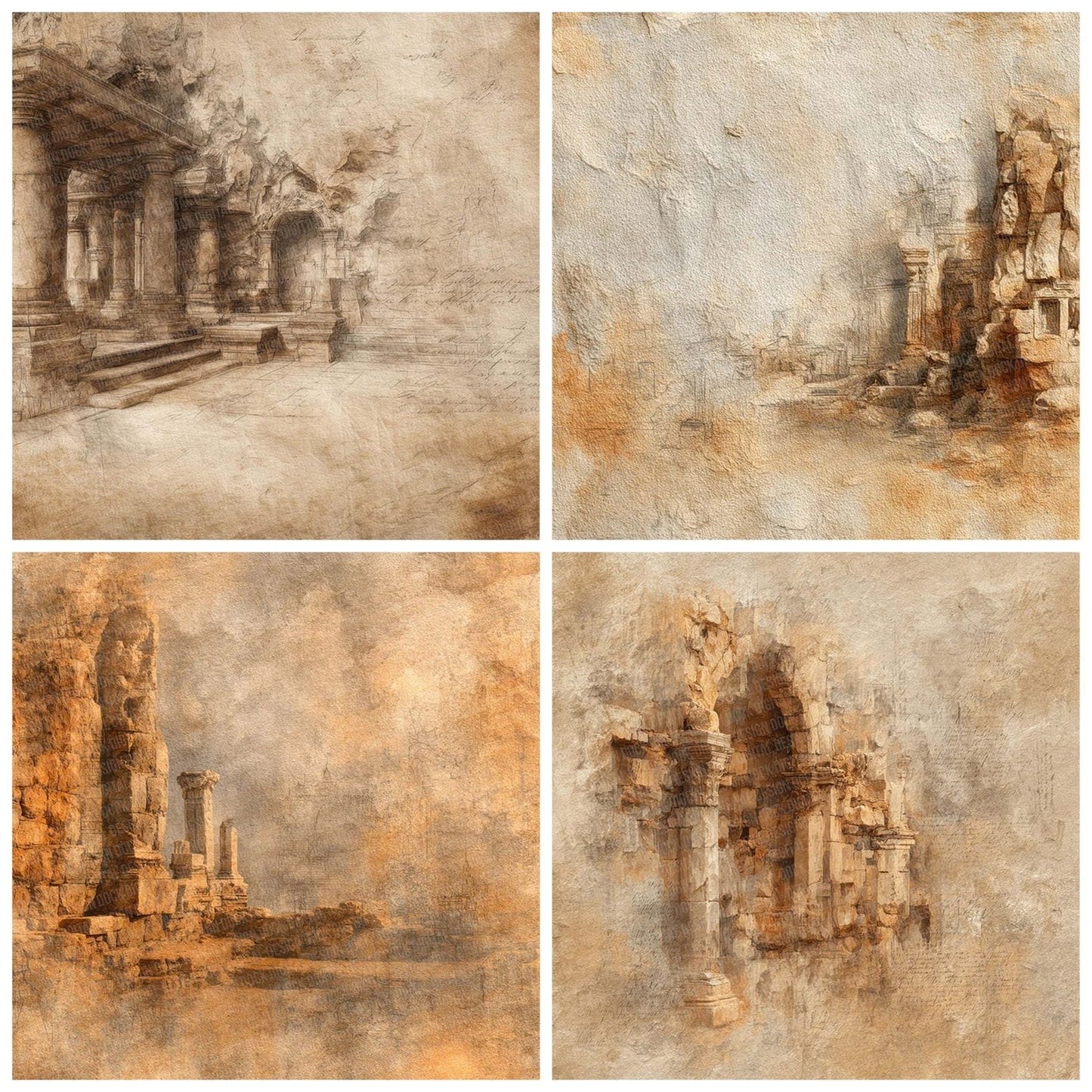 Ruins Archaeology Notes Wash Digital Paper Pack (DDD003298)