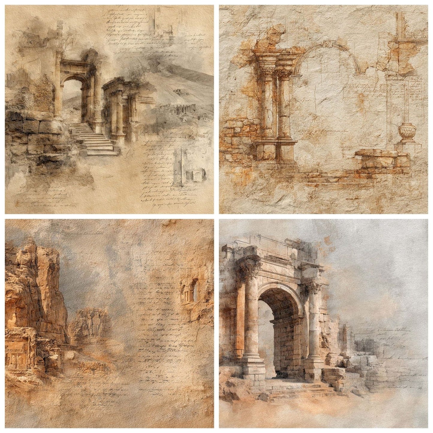 Ruins Archaeology Notes Wash Digital Paper Pack (DDD003298)