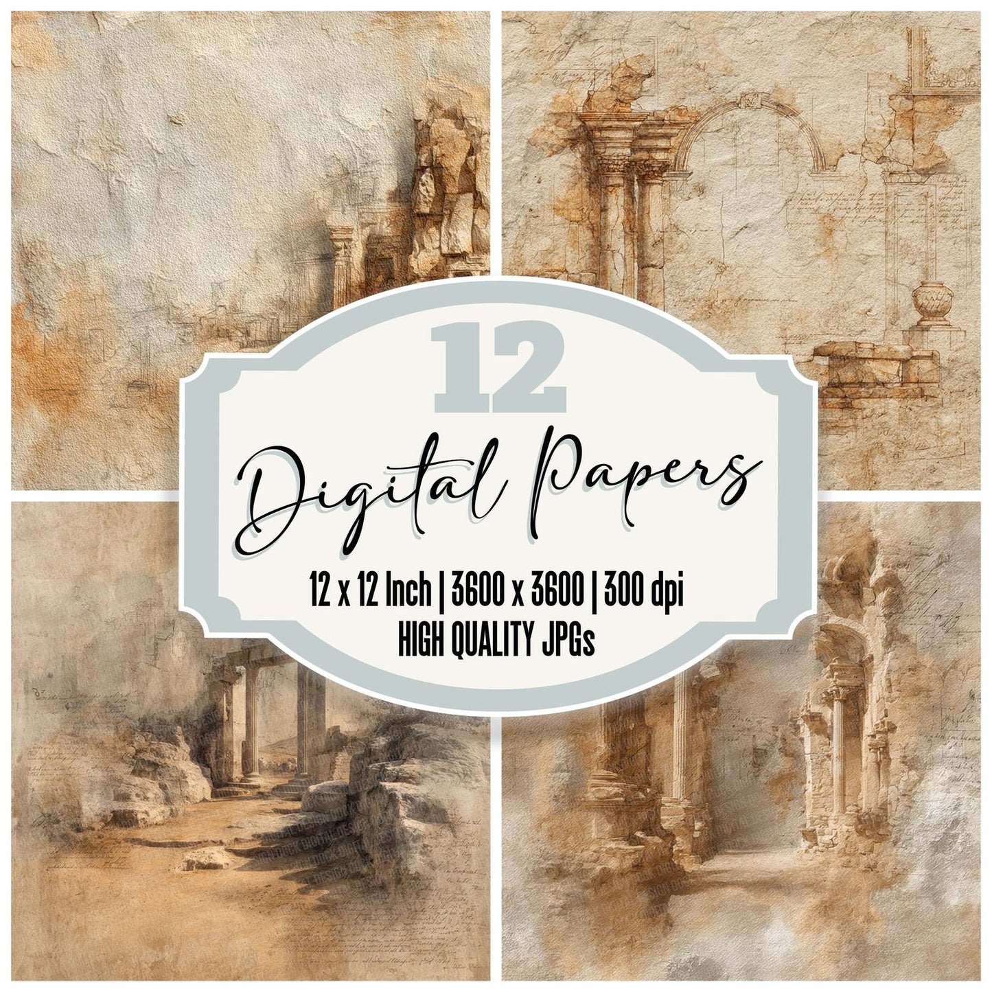 Ruins Archaeology Notes Wash Digital Paper Pack (DDD003298)