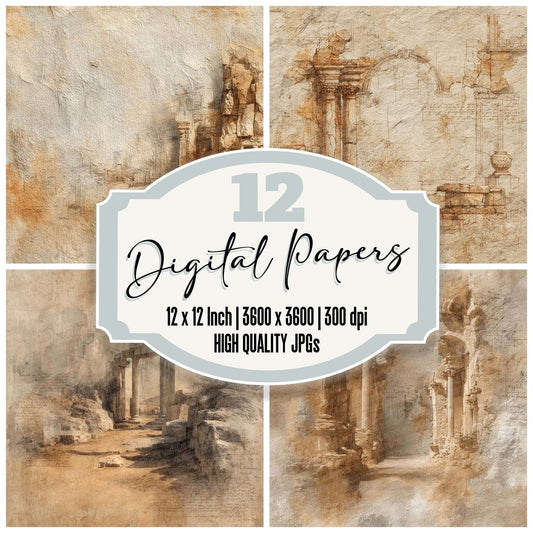 Ruins Archaeology Notes Wash Digital Paper Pack (DDD003298)