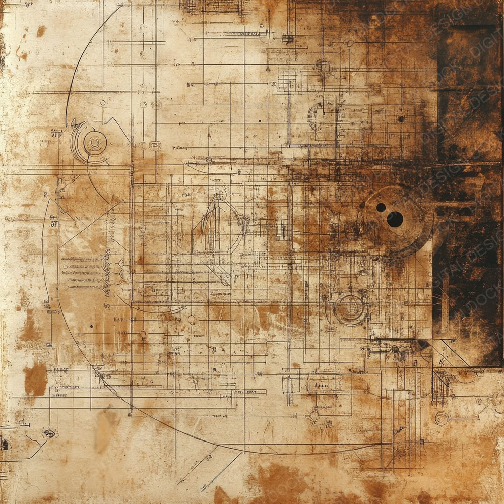 Rusted Clockwork Blueprints Background Digital Paper Pack (DDD003314)