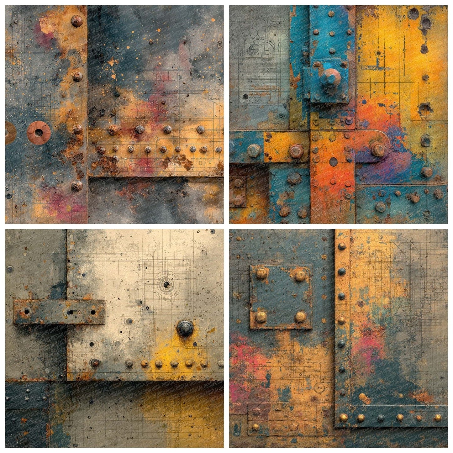 Rusted Steel Schematic Digital Paper Pack (DDD007722)