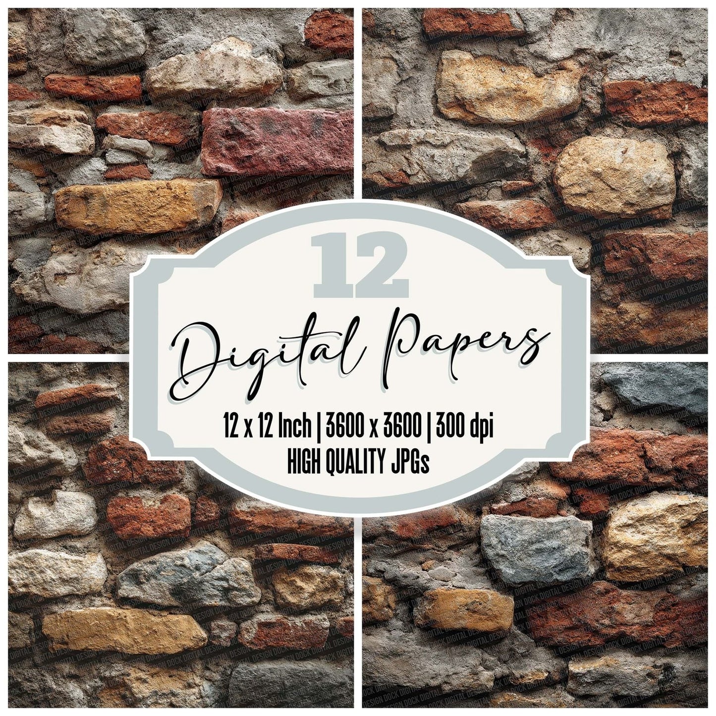 Rustic StoneBrick Wall Digital Paper Pack (DDD003327)