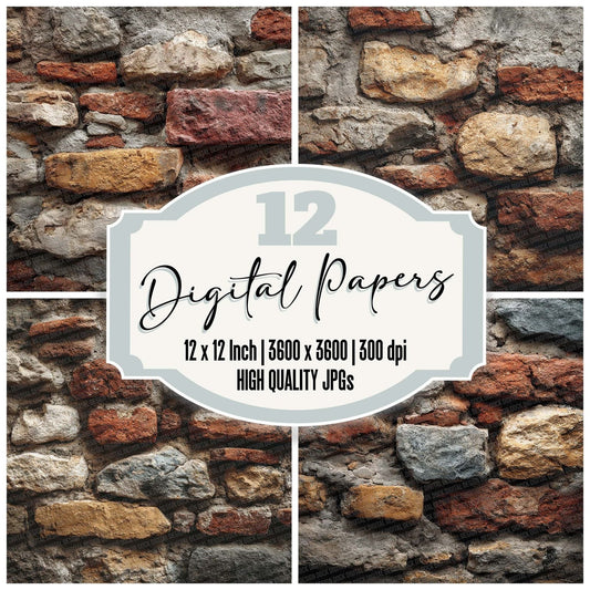 Rustic StoneBrick Wall Digital Paper Pack (DDD003327)