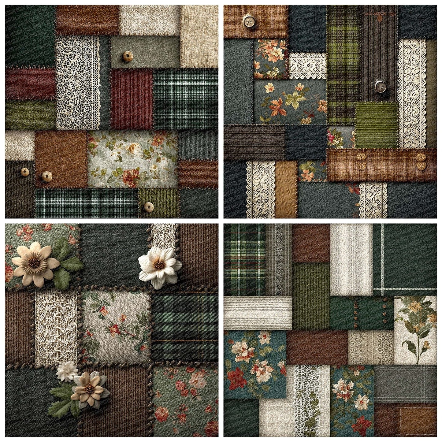 Rustic Tartan Cord Patchwork Fabric Digital Paper Pack (DDD003329)