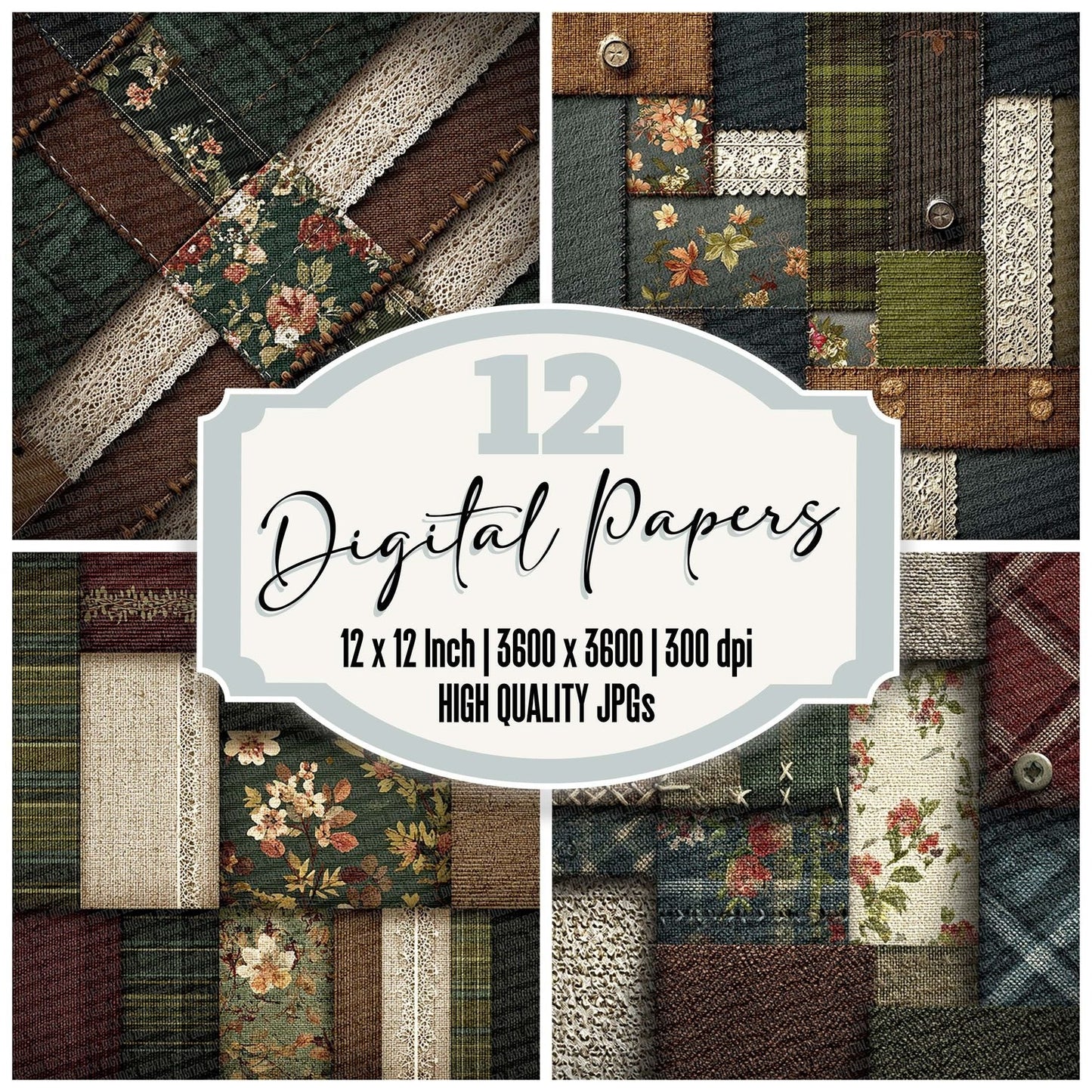 Rustic Tartan Cord Patchwork Fabric Digital Paper Pack (DDD003329)