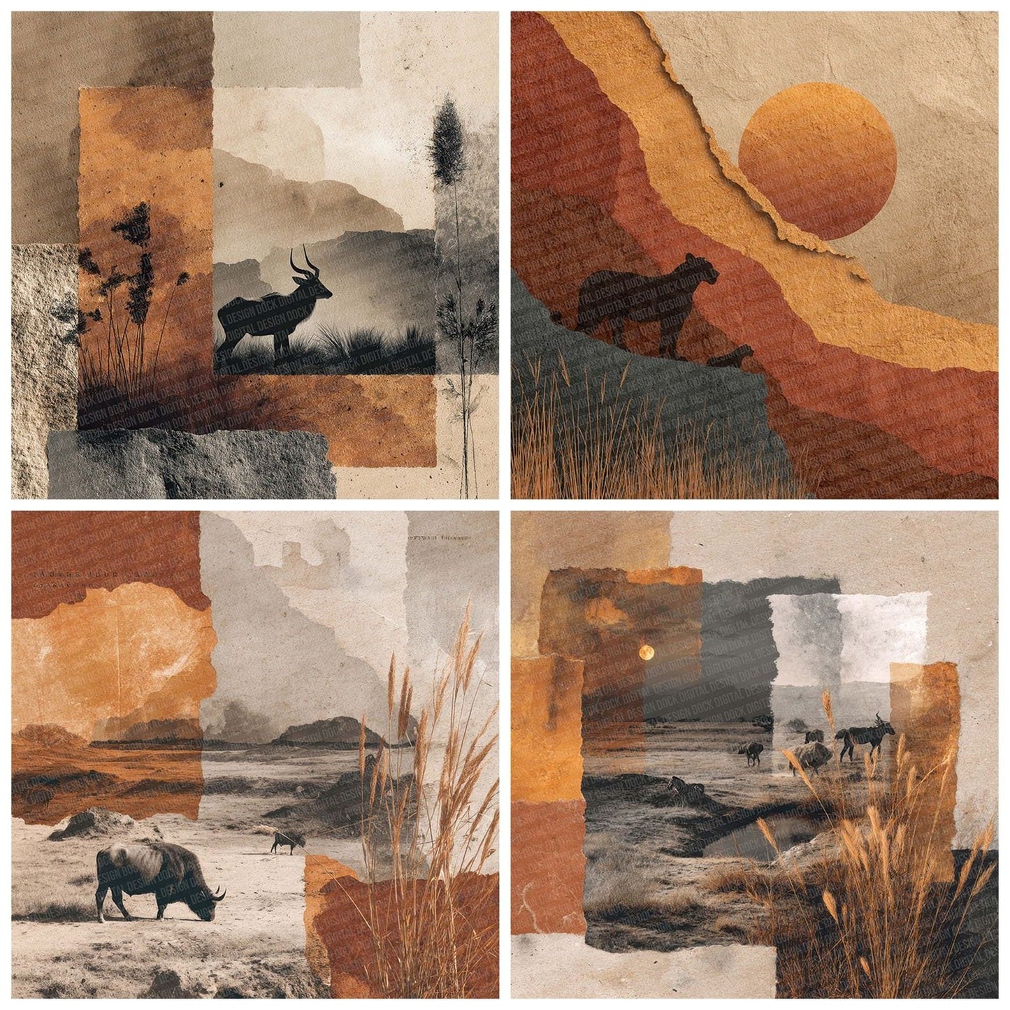 Safari Earth Collage Digital Paper Pack (DDD003335)