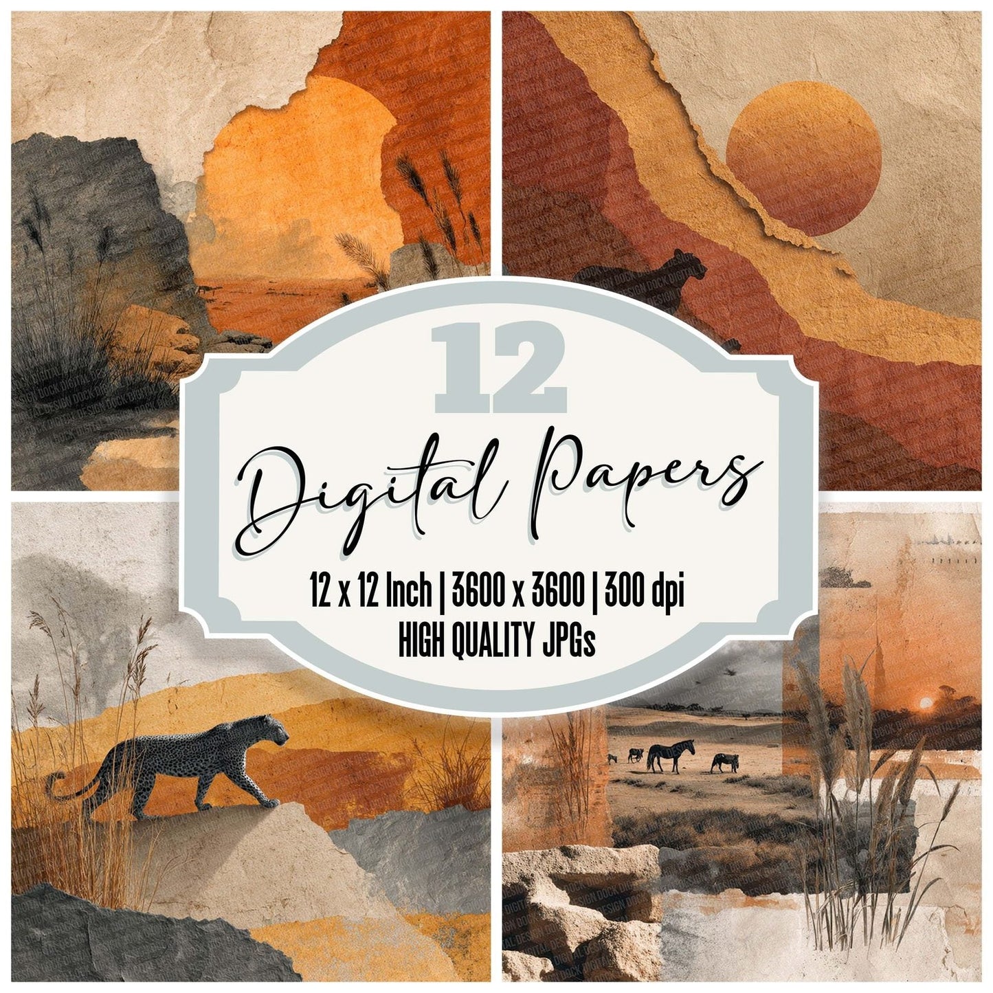Safari Earth Collage Digital Paper Pack (DDD003335)