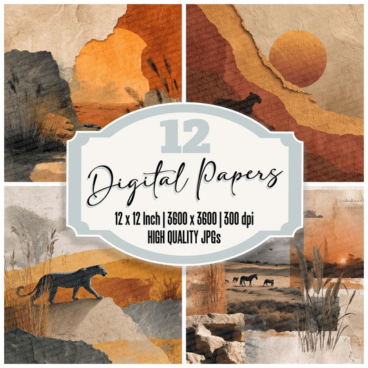 Safari Earth Collage Digital Paper Pack (DDD003335)