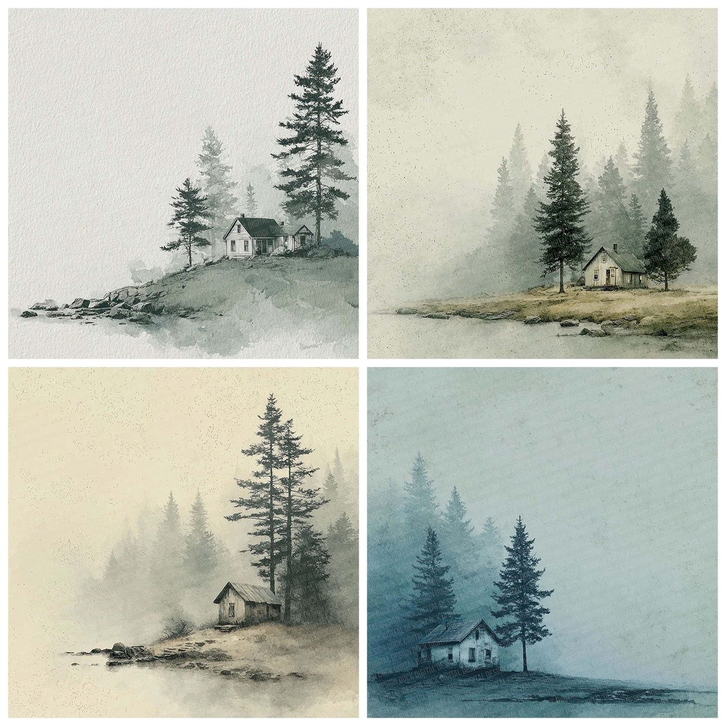 Sage Cabin LineArt Wash Digital Paper Pack (DDD003339)