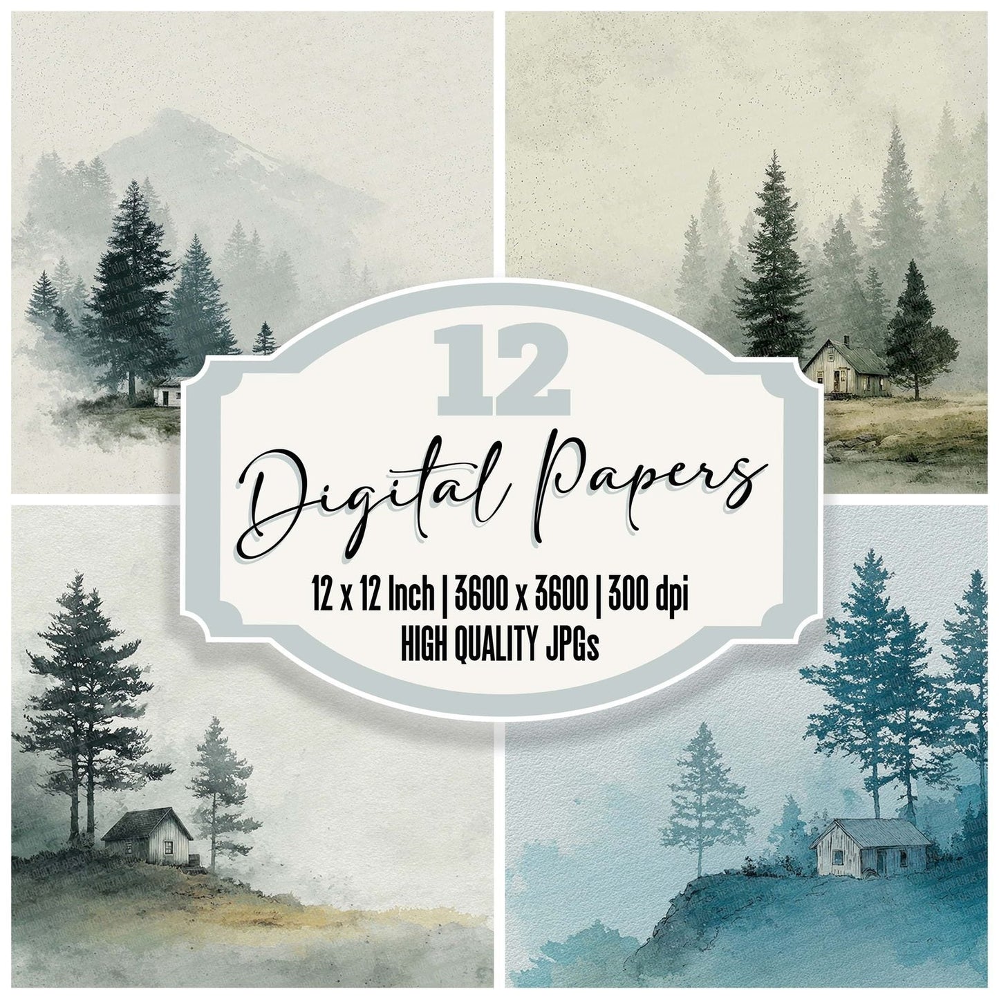 Sage Cabin LineArt Wash Digital Paper Pack (DDD003339)