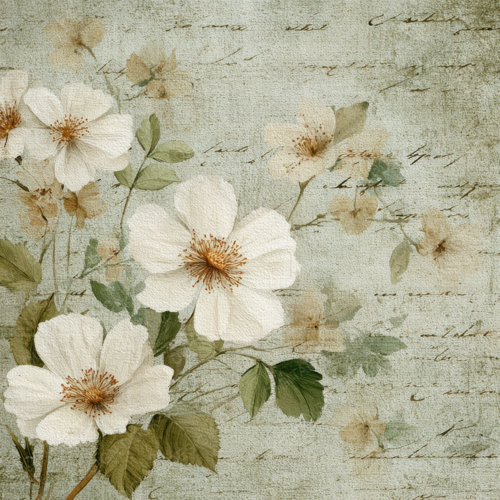 Sage Linen Fabric Layer Floral Script Digital Paper Pack (DDD003353)