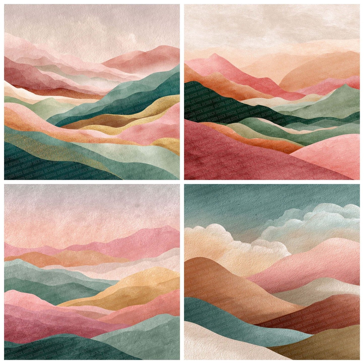 Sage Mountain Boho Landscape Digital Paper Pack (DDD003355)