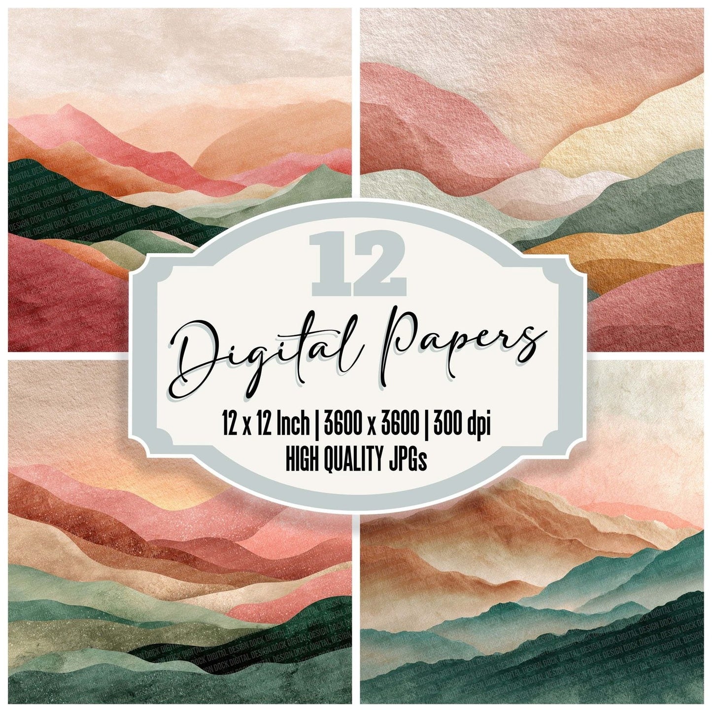 Sage Mountain Boho Landscape Digital Paper Pack (DDD003355)