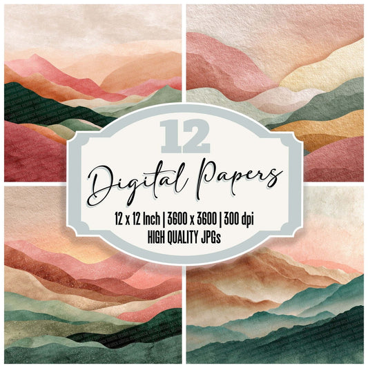 Sage Mountain Boho Landscape Digital Paper Pack (DDD003355)