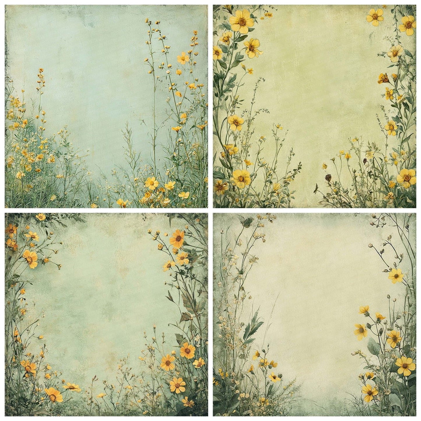 Sage Yellow Bloom Border Digital Paper Pack (DDD003359)