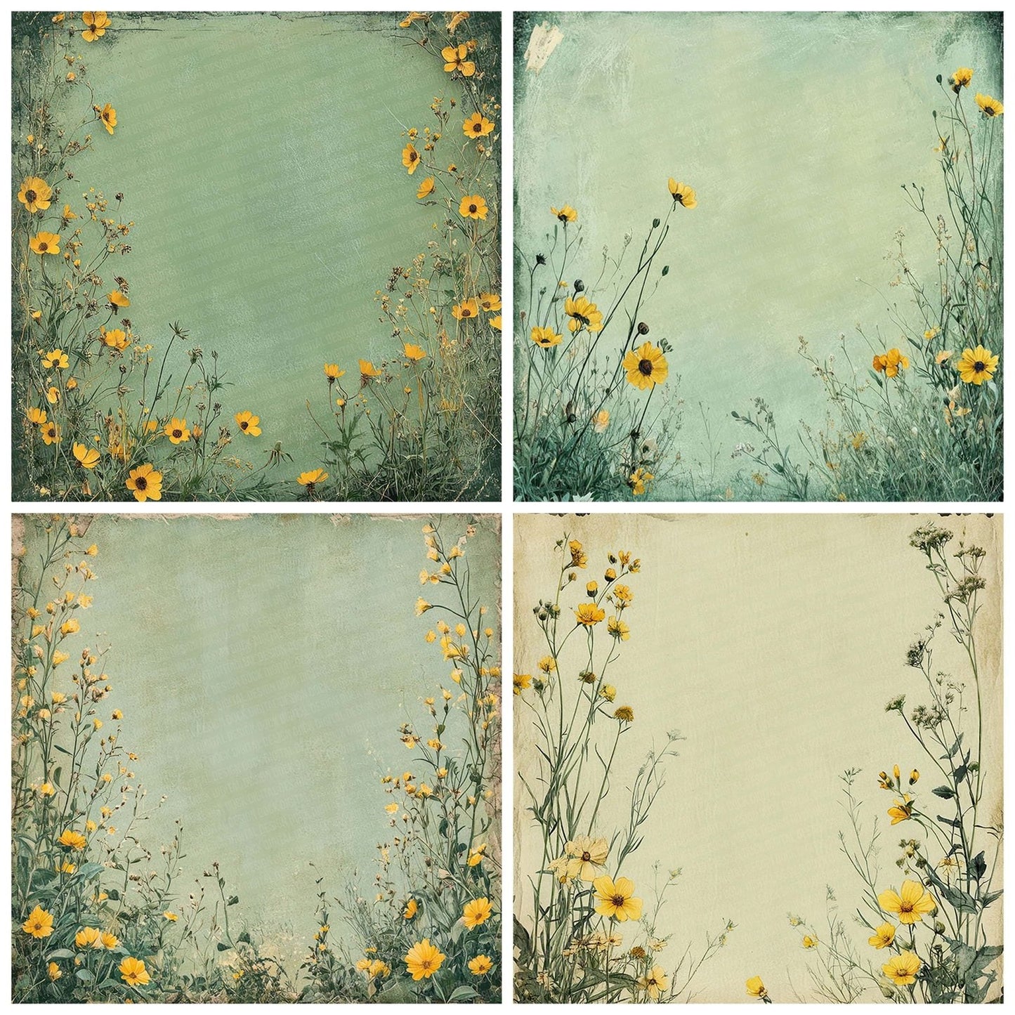 Sage Yellow Bloom Border Digital Paper Pack (DDD003359)
