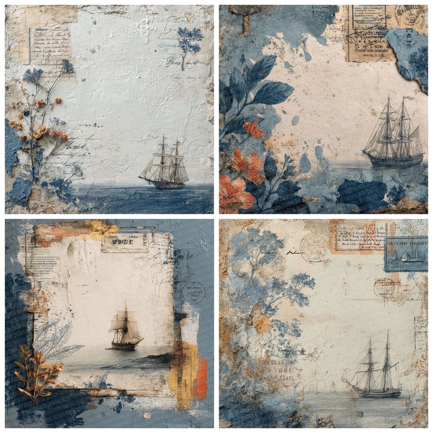 Sailing Botanical Mix Digital Paper Pack (DDD003361)