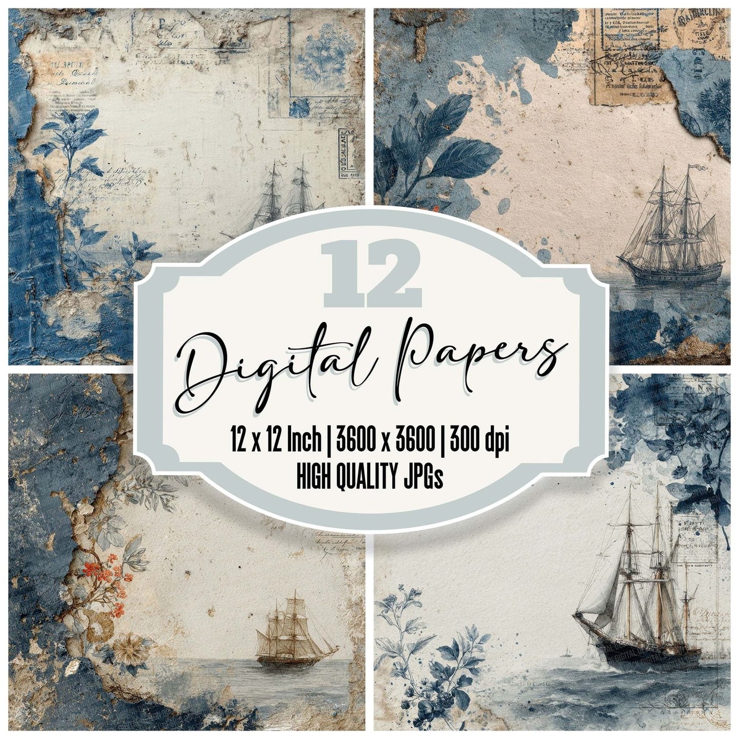 Sailing Botanical Mix Digital Paper Pack (DDD003361)