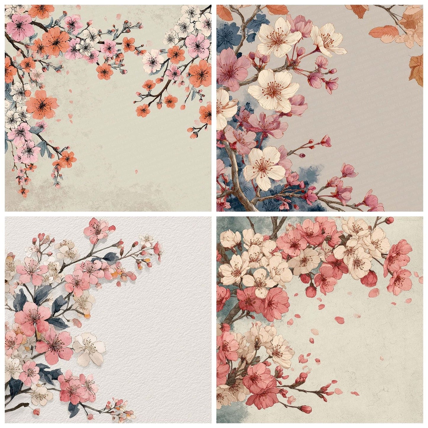 Sakura Floral Border Digital Paper Pack (DDD003363)
