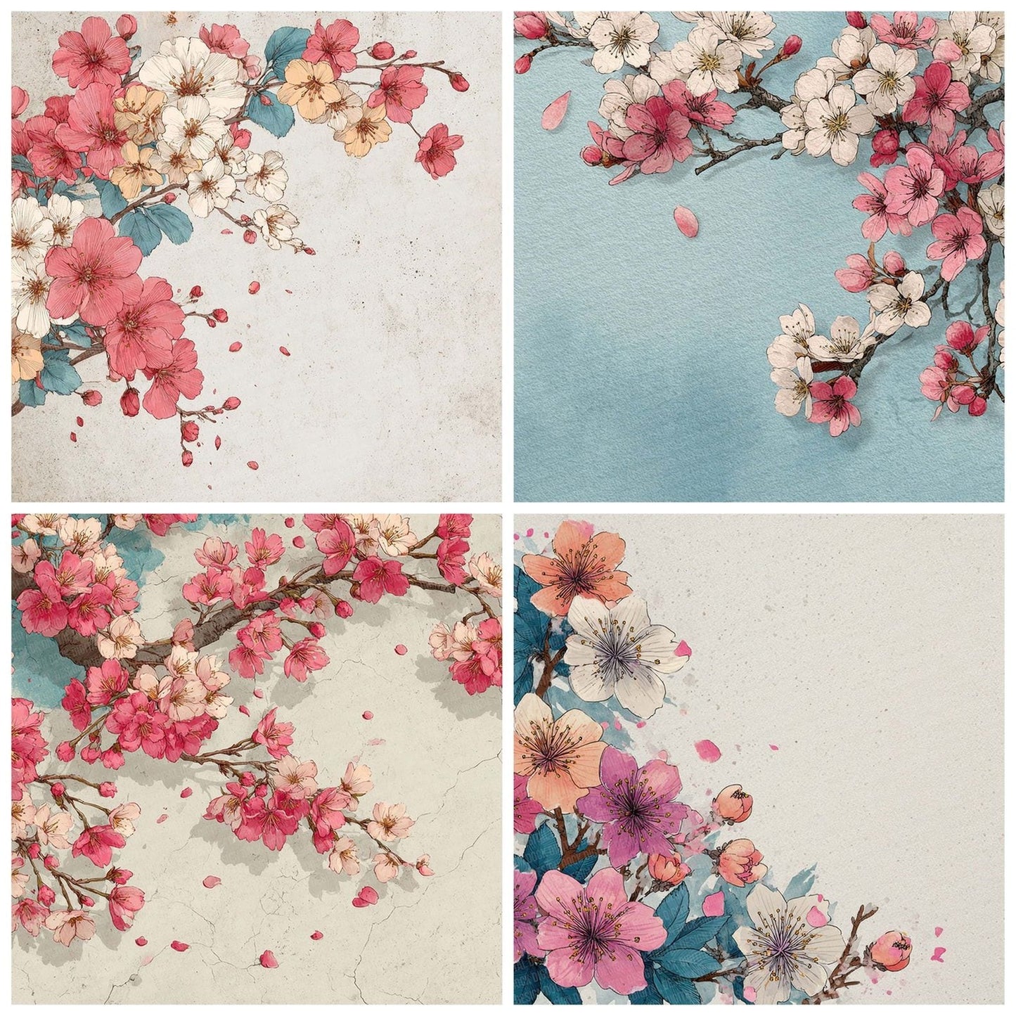 Sakura Floral Border Digital Paper Pack (DDD003363)